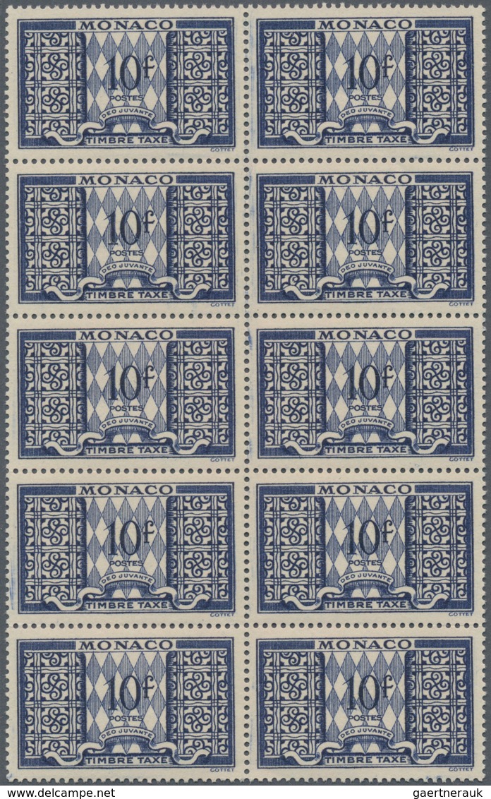 Monaco - Portomarken: 1946/1957, Postage Dues ‚ornaments‘ Complete Set Of 12 In Blocks Of Ten, MNH A - Strafport