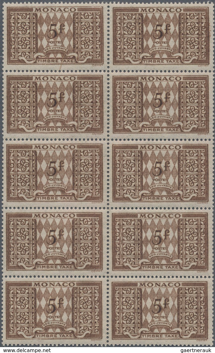 Monaco - Portomarken: 1946/1957, Postage dues ‚ornaments‘ complete set of 12 in blocks of ten, MNH a