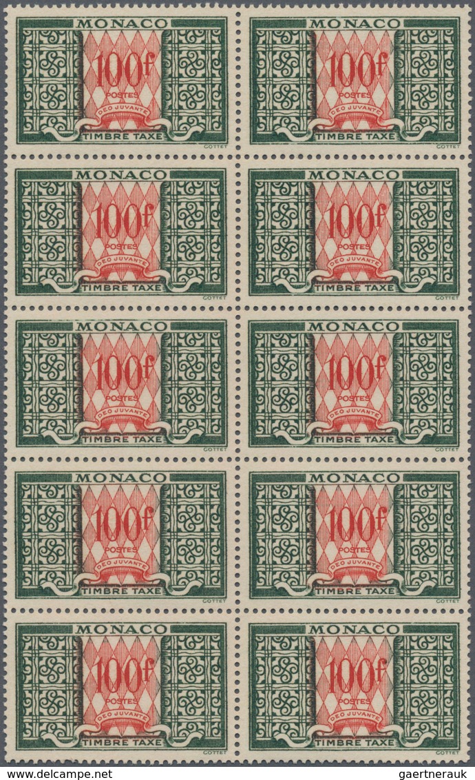 Monaco - Portomarken: 1946/1957, Postage dues ‚ornaments‘ complete set of 12 in blocks of ten, MNH a