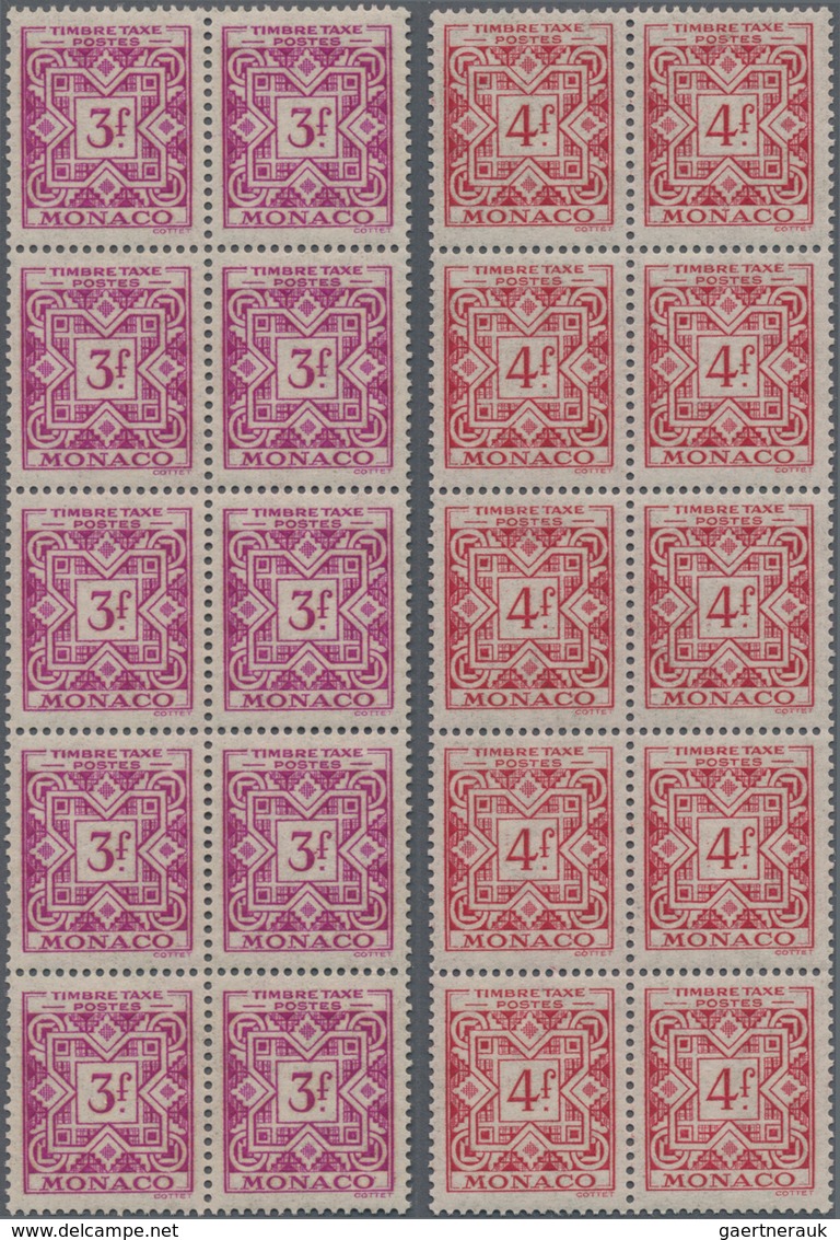 Monaco - Portomarken: 1946/1957, Postage dues ‚ornaments‘ complete set of 12 in blocks of ten, MNH a