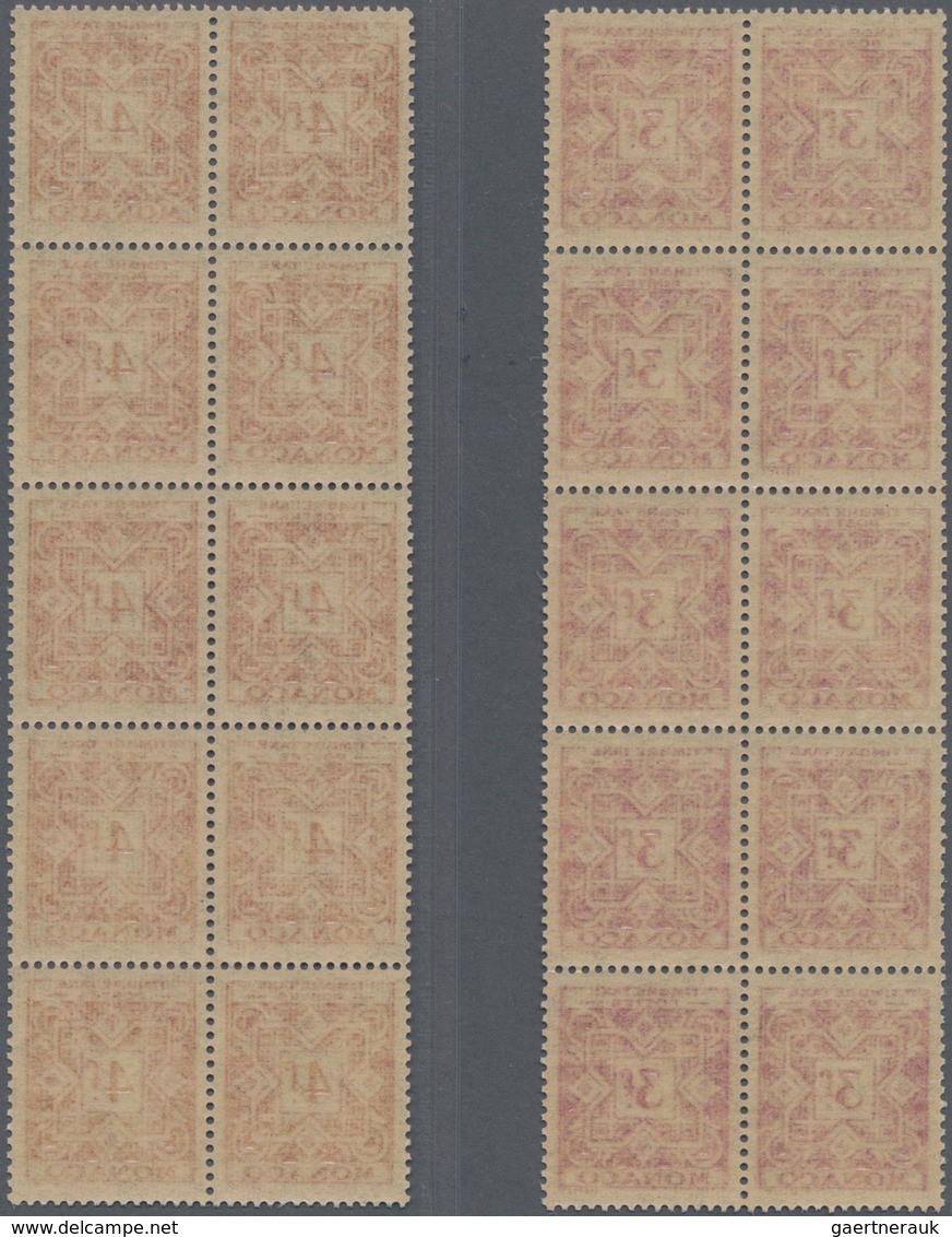 Monaco - Portomarken: 1946/1957, Postage dues ‚ornaments‘ complete set of 12 in blocks of ten, MNH a