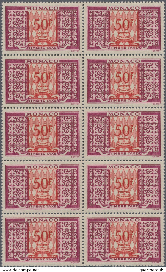 Monaco - Portomarken: 1946/1957, Postage dues ‚ornaments‘ complete set of 12 in blocks of ten, MNH a