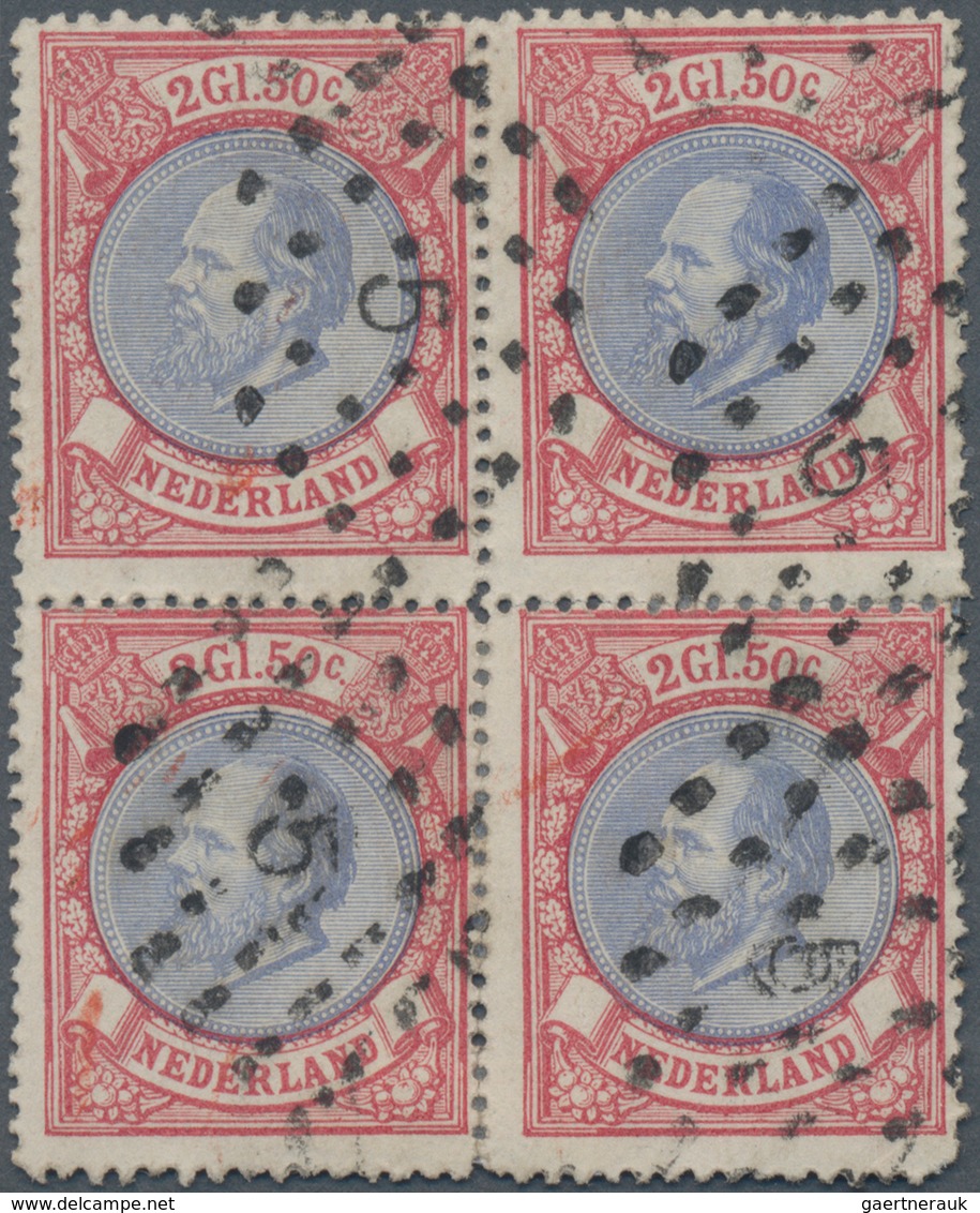 Niederlande: 1872/1888, 2.50 Gulden Rose/blue In Block Of Four With Dot Cancel "5", Despite Small De - Briefe U. Dokumente