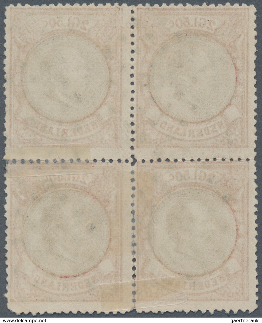 Niederlande: 1872/1888, 2.50 Gulden Rose/blue In Block Of Four With Dot Cancel "5", Despite Small De - Briefe U. Dokumente