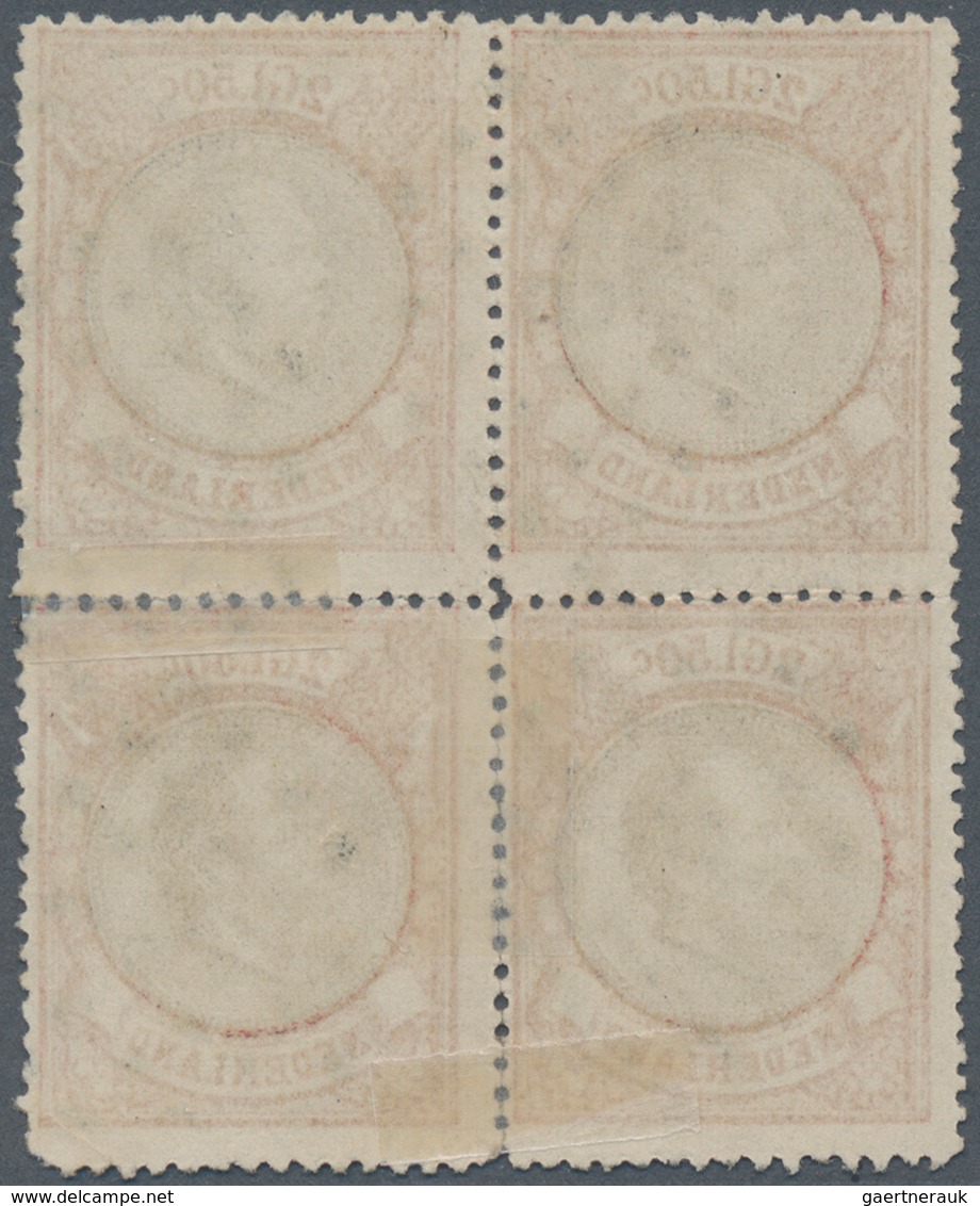 Niederlande: 1872/1888, 2.50 Gulden Rose/blue In Block Of Four With Dot Cancel "5", Despite Small De - Covers & Documents