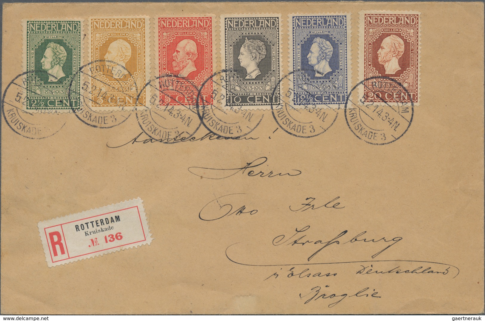Niederlande: 1913, 100th Anniversary, 2½c.-20c., Attractive Franking On Registered Cover From "ROTTE - Covers & Documents