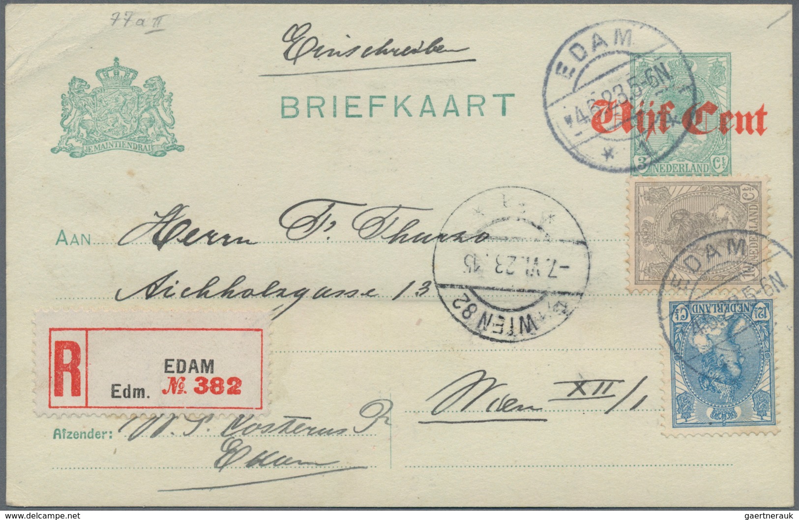 Niederlande - Ganzsachen: 1923, Stationery Card "5" On 3 Ct. Uprated With 10 And 20 Ct Wilhelmina Se - Ganzsachen