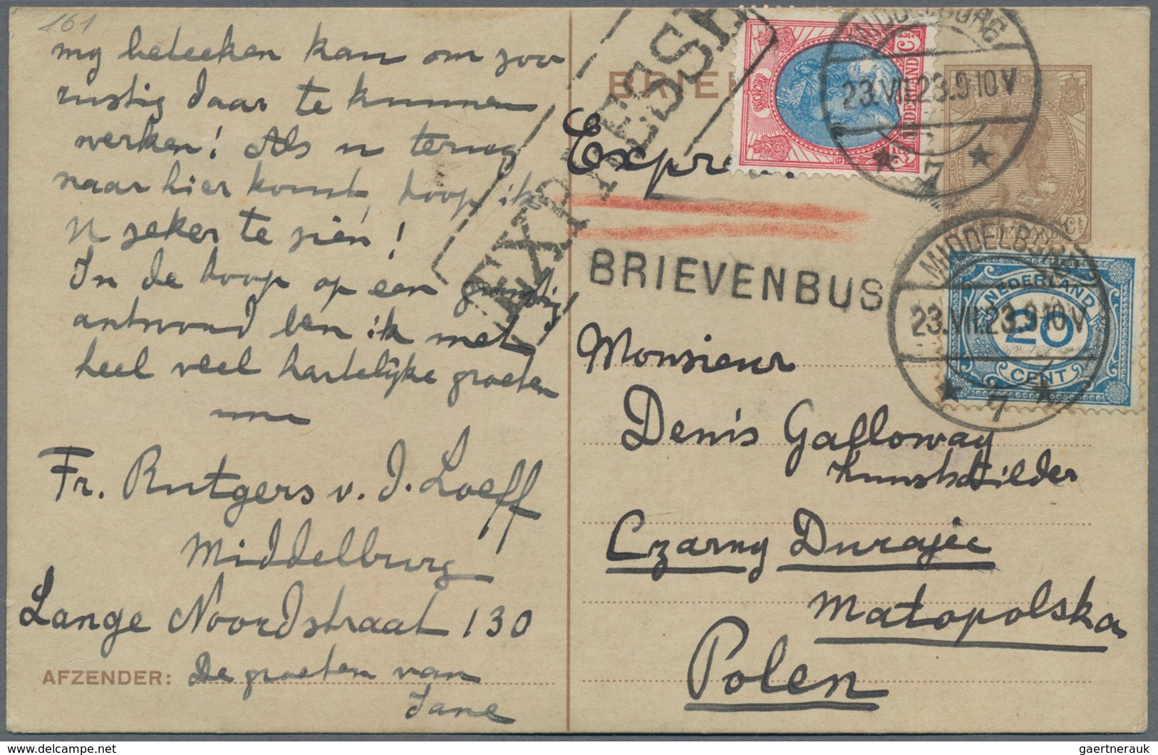 Niederlande - Ganzsachen: 1928, 7 1/2 CT Stationery Card Uprated With Single Line "BRIVENBUS" (out O - Postal Stationery