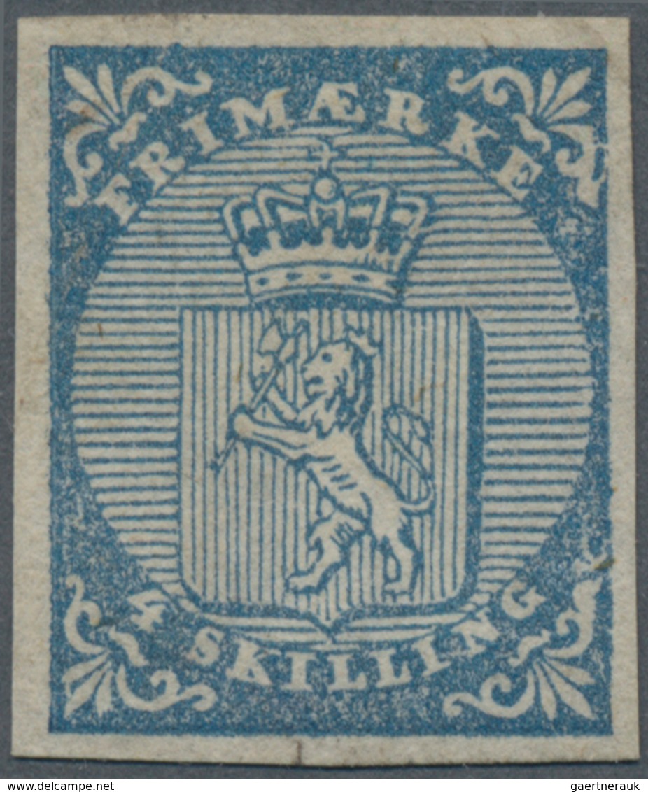 Norwegen: 1855 4s. Blue, Sheet Pos. B41, Unused Without Gum, A Short (¾mm) Tear Into At Bottom But O - Andere & Zonder Classificatie
