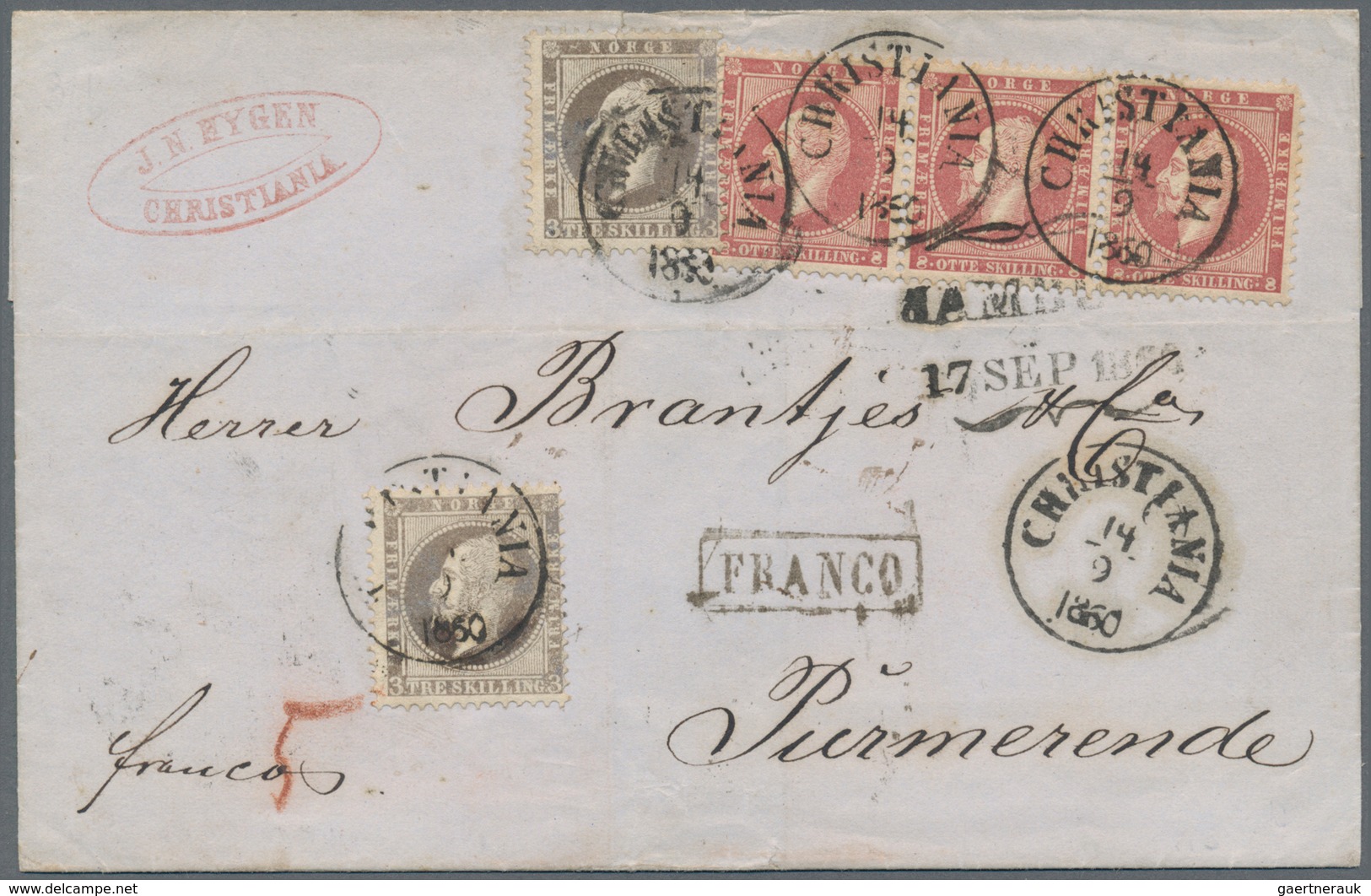 Norwegen: 1860 Cover From Christiania To Purmerend, HOLLAND Via Hamburg, Franked By King Oscar I. 3s - Andere & Zonder Classificatie