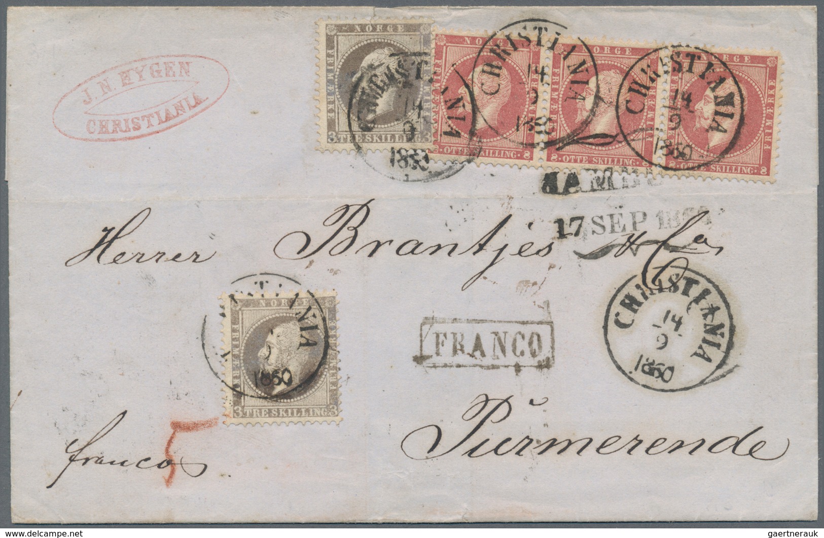 Norwegen: 1860 Cover From Christiania To Purmerend, HOLLAND Via Hamburg, Franked By King Oscar I. 3s - Other & Unclassified