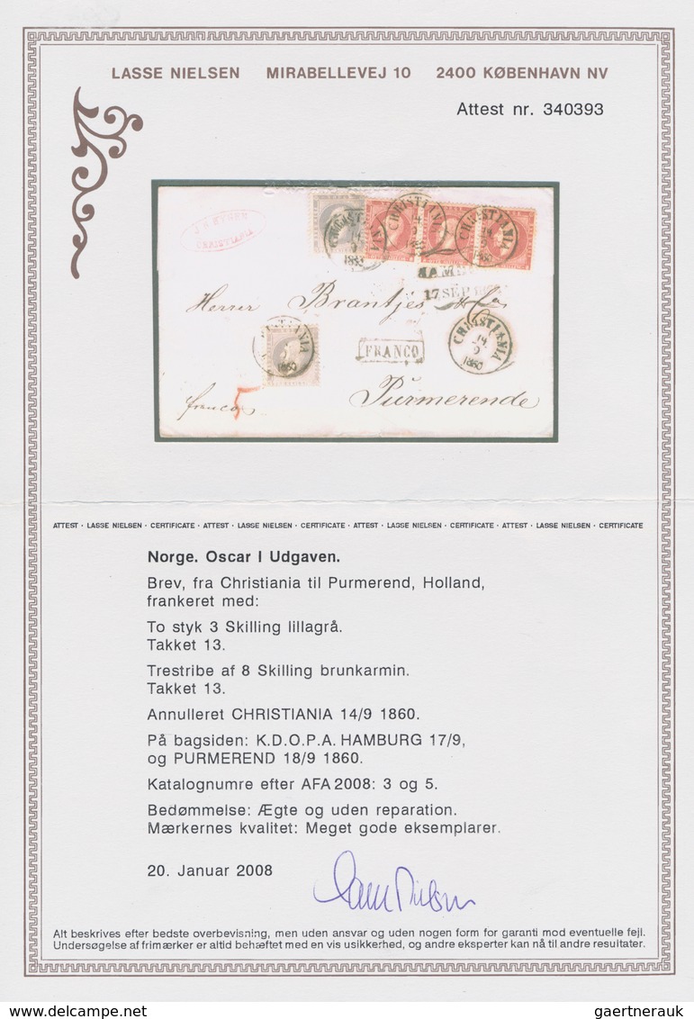 Norwegen: 1860 Cover From Christiania To Purmerend, HOLLAND Via Hamburg, Franked By King Oscar I. 3s - Other & Unclassified