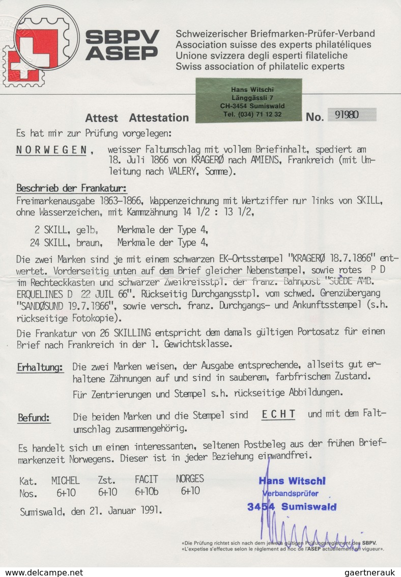 Norwegen: 1863-65 2s. Yellow And 24s. Brown, Both Type 4, Used On Entire Letter From Kragerø To Amie - Other & Unclassified