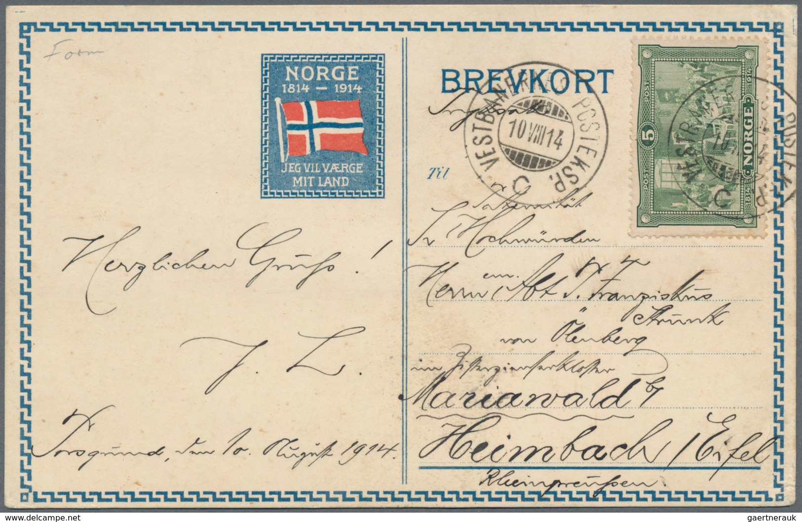 Norwegen: 1914, 5 Öre Independance On Card With Flag And "NORGE 1814-1914" With "VESTBANNERNES POSTP - Sonstige & Ohne Zuordnung