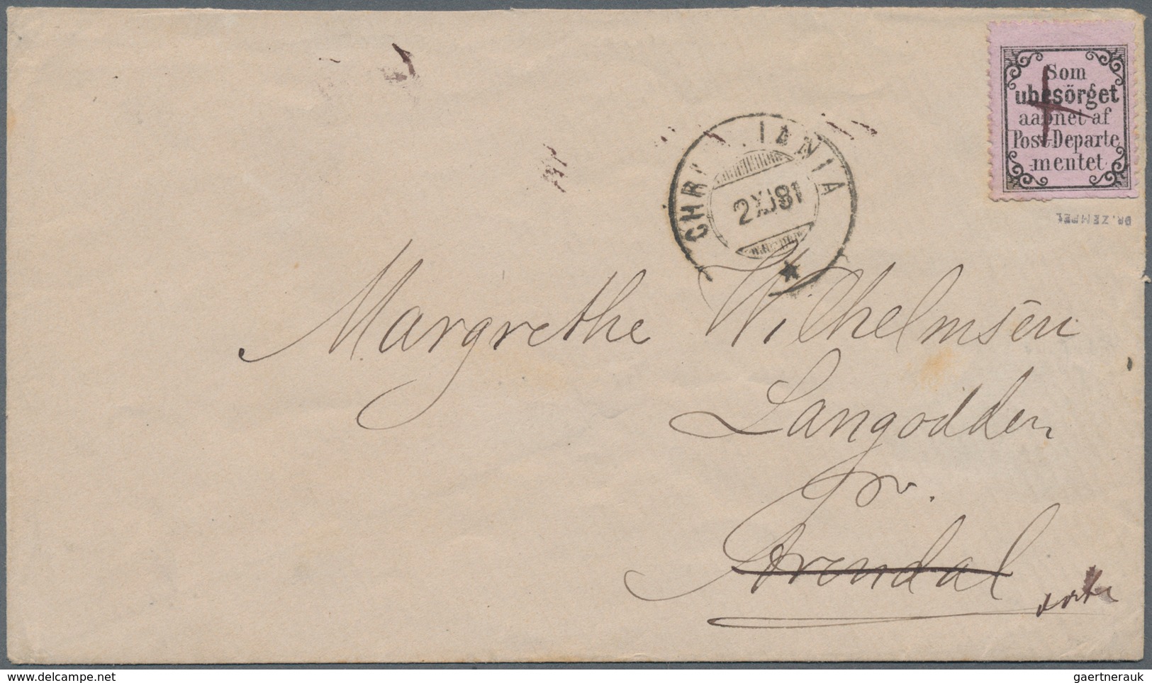 Norwegen - Retourmarken: 1872 'Som Ubesörget' Black On Pale Rose-lilac, Used On Returned Cover From - Andere & Zonder Classificatie