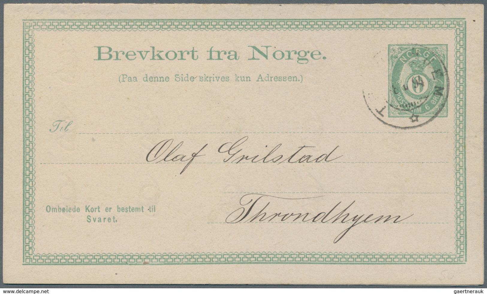 Norwegen - Ganzsachen: 1880, 2 Ganzsachen-Antwortkarten 6 Gr. Rot Mit Text Und 10 Gr. GS.-Doppelkart - Postwaardestukken