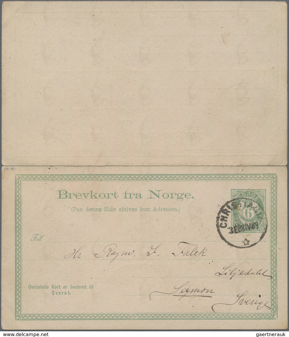 Norwegen - Ganzsachen: 1889, 6 Öre Green Postal Stationery Double Card From Christiania To Sweden, G - Postal Stationery