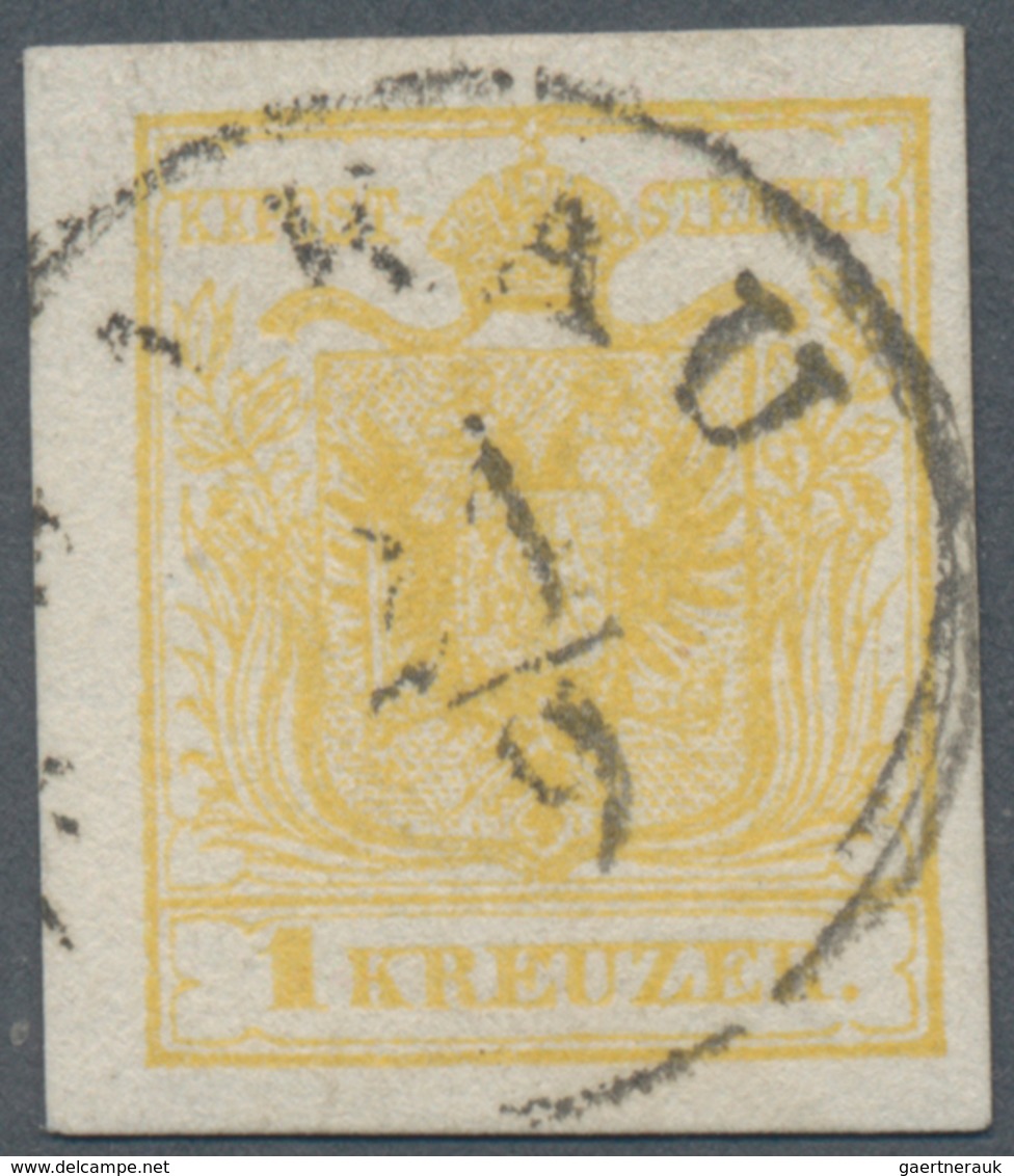 Österreich: 1850, Freimarke 1 Kr. Gelb Gemaschtes Maschinenpapier, Type III, Entwertet Mit Zartem Te - Gebruikt