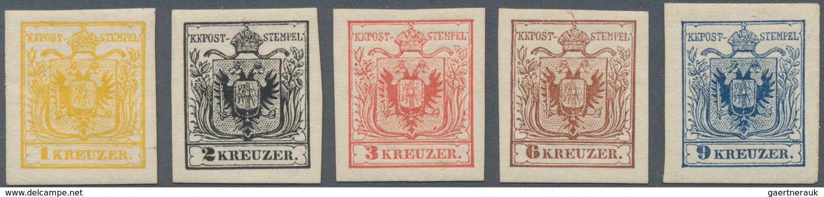 Österreich: 1866, 1 Kr Gelb Bis 9 Kreuzer Blau NEUDRUCKE Ungebraucht, Bleistift Beschriftet, Kleine - Gebruikt