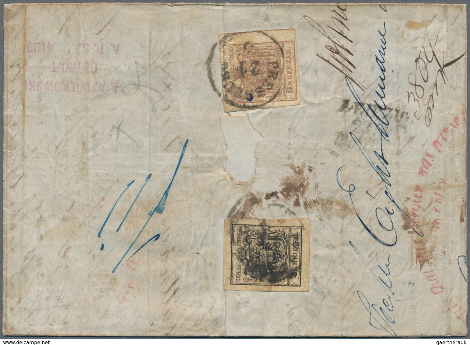 Österreich: 1854, 2 Kr Schwarz U. 6 Kr Braun Maschinenpapier, Je Rückseitig, Zusammen Mit 3 X 9 Kr B - Used Stamps