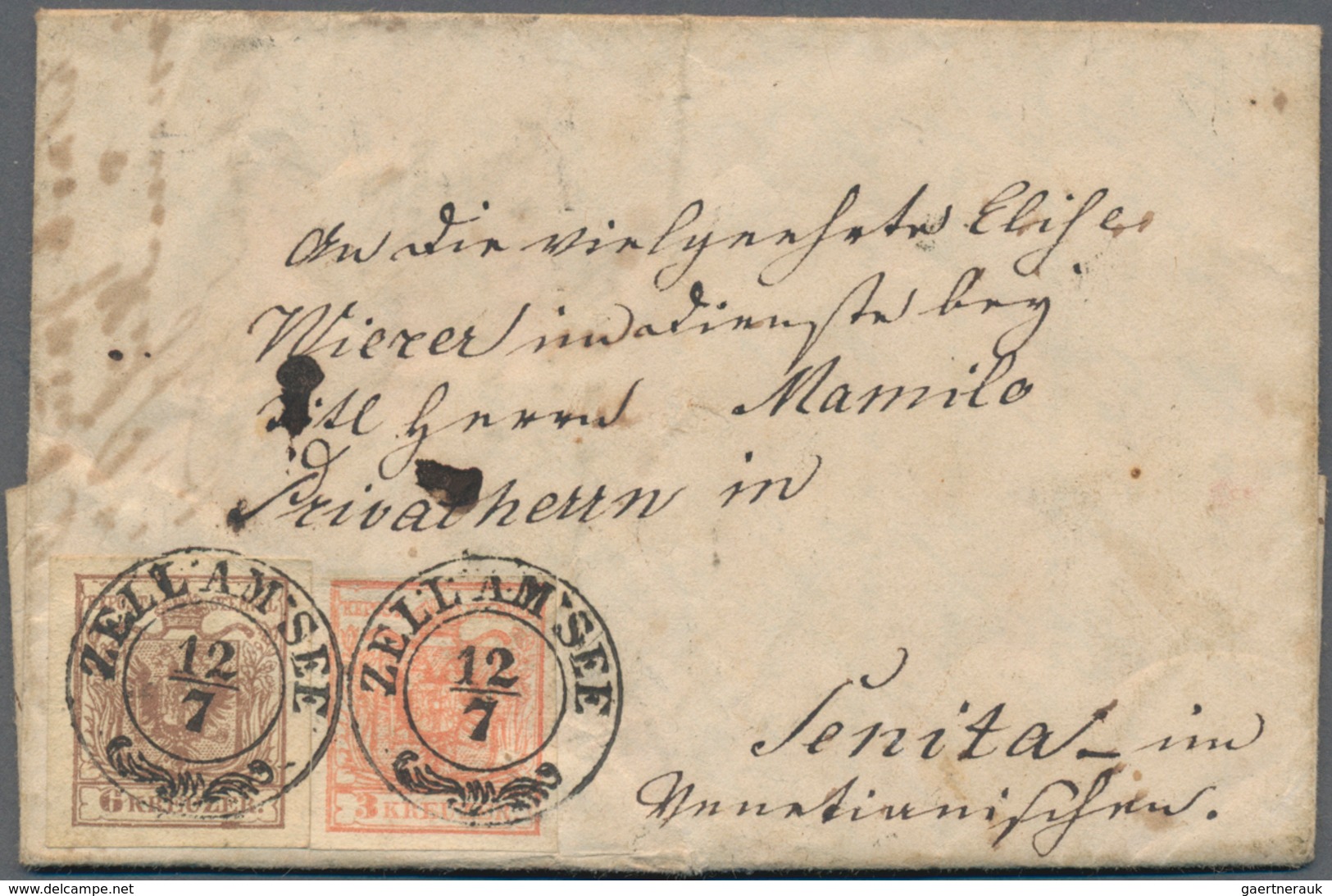 Österreich: 1853, 3 Kr Rosa Und 6 Kr Braun Handpapier, Je Voll- Bis Breitrandig Und Mit 2 Glasklaren - Gebruikt