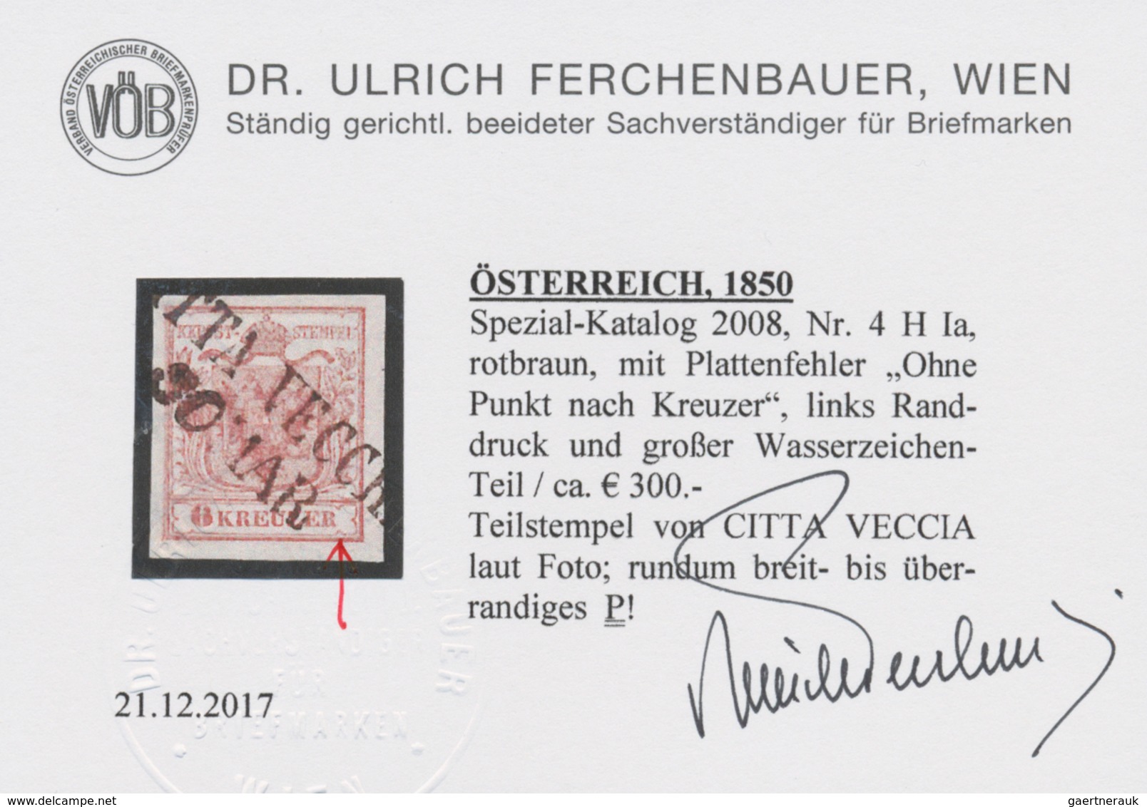 Österreich: 1850, 6 Kreuzer Handpapier, Type I, Rotbraun Mit Plattenfehler "Ohne Punkt Nach Kreuzer" - Gebruikt