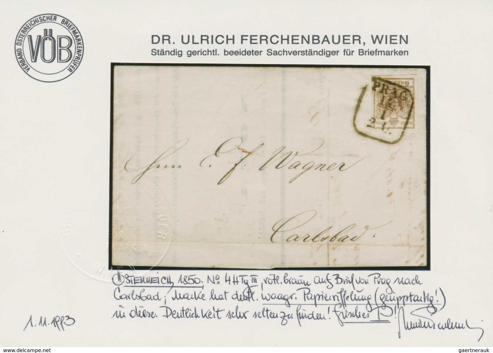 Österreich: 185, 6 Kreuzer Handpapier, Rötlichbraun Auf Brief Von PRAG Nach Carlsbad. Lt. Befund Dr. - Gebraucht