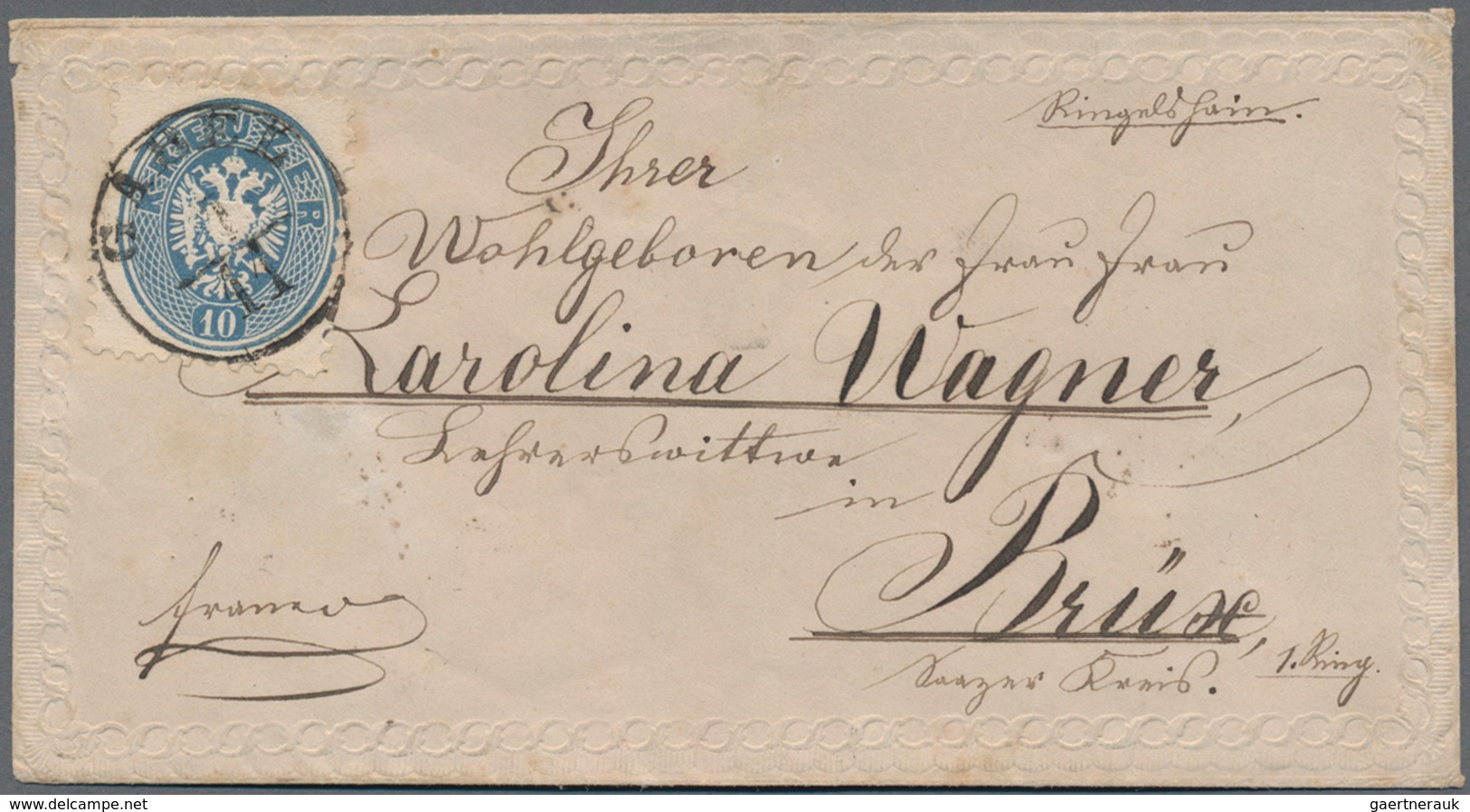 Österreich: 1850/1864 (ca.), Zwei Präge-Zierbriefe: 9 Kr. Blau Von Linz Nach Wien Und 10 Kr. Blau Vo - Gebruikt