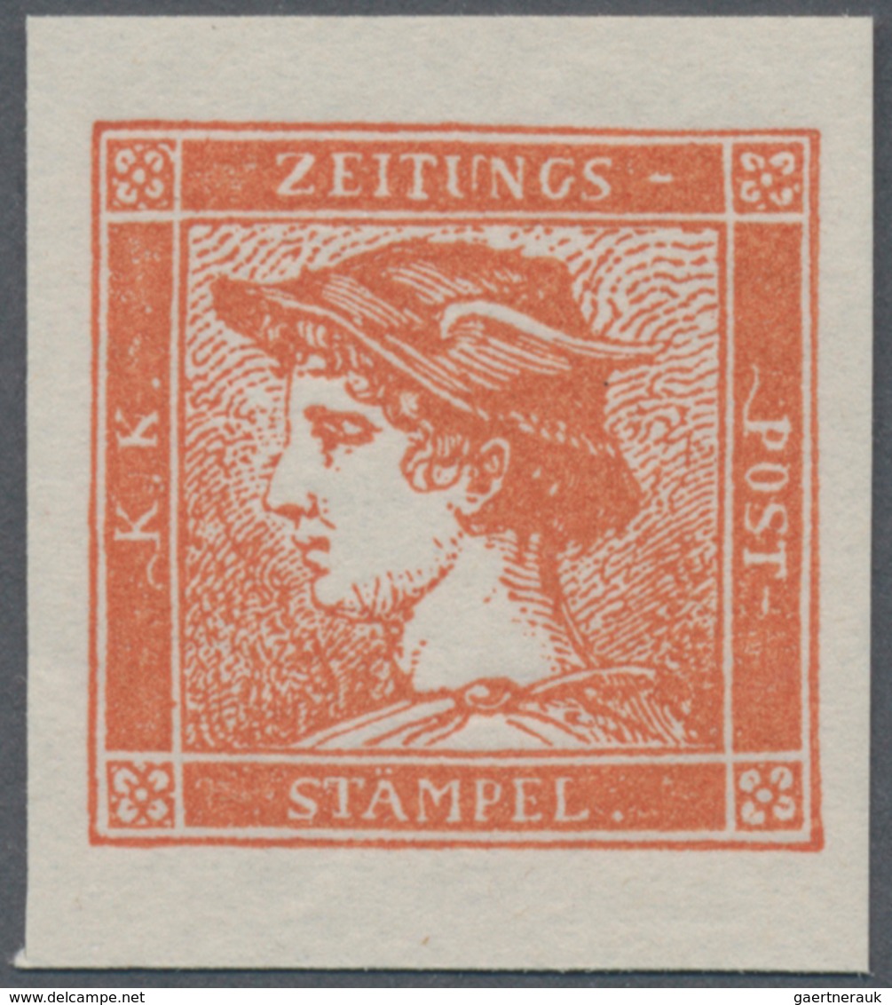Österreich: 1856, 6 Kr./30 C. Zinnober Merkur, Bogenprobe Des Neudrucks Von 1884 Auf Dünnem Ungummie - Gebruikt