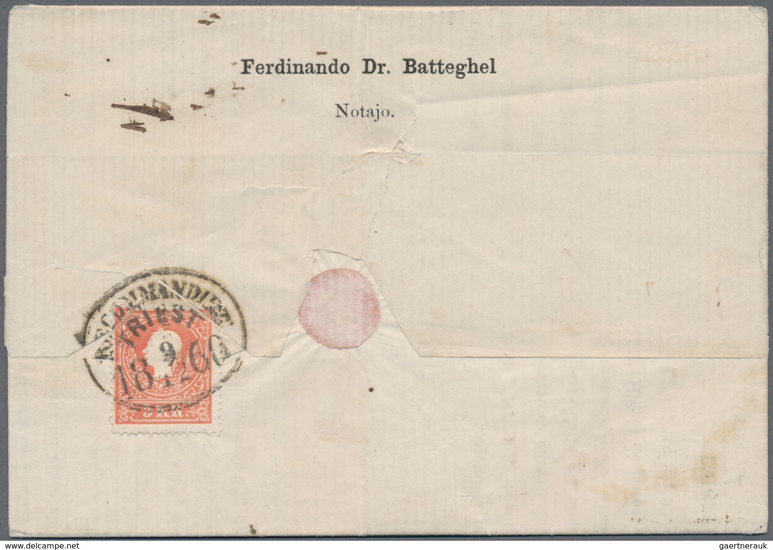 Österreich: 1860, 3 Kr. Grün Und Rs. 5 Kr. Rot, Portogerechte Frankatur Auf Orts-R-Brief Von "TRIEST - Gebruikt