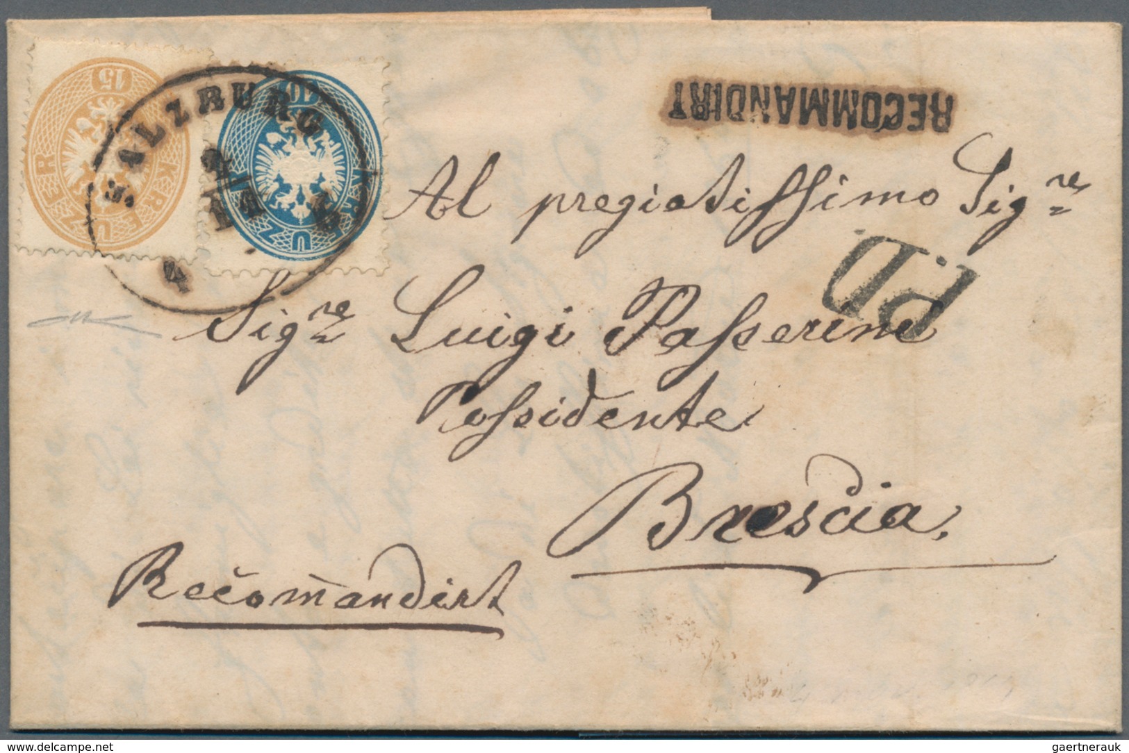 Österreich: 1863/64. 15 Kr Hellbraun Eng Gezähnt In Verbindung Mit 10 Kr Blau Weit Gezähnt (je Einma - Gebraucht