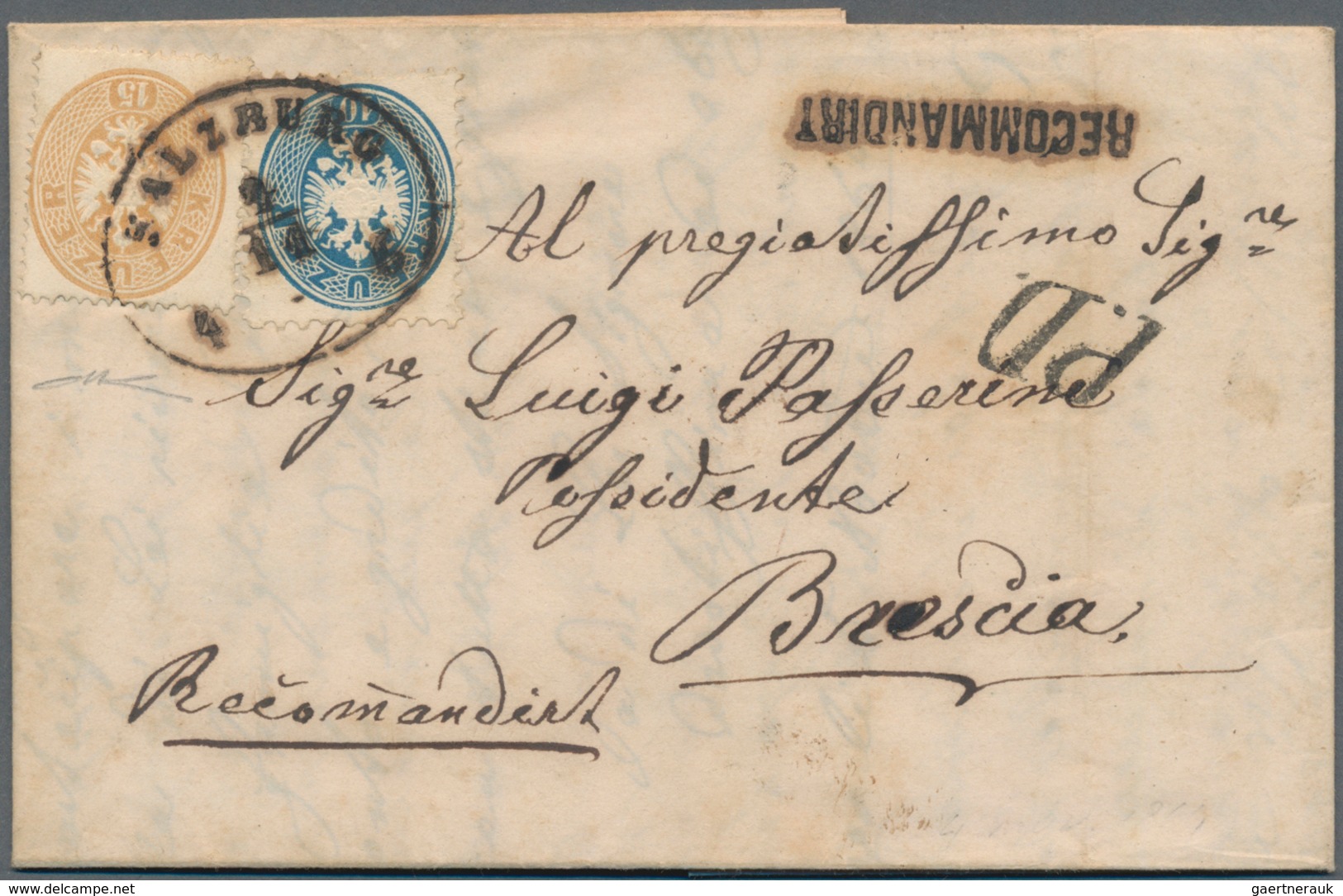 Österreich: 1863/64. 15 Kr Hellbraun Eng Gezähnt In Verbindung Mit 10 Kr Blau Weit Gezähnt (je Einma - Used Stamps