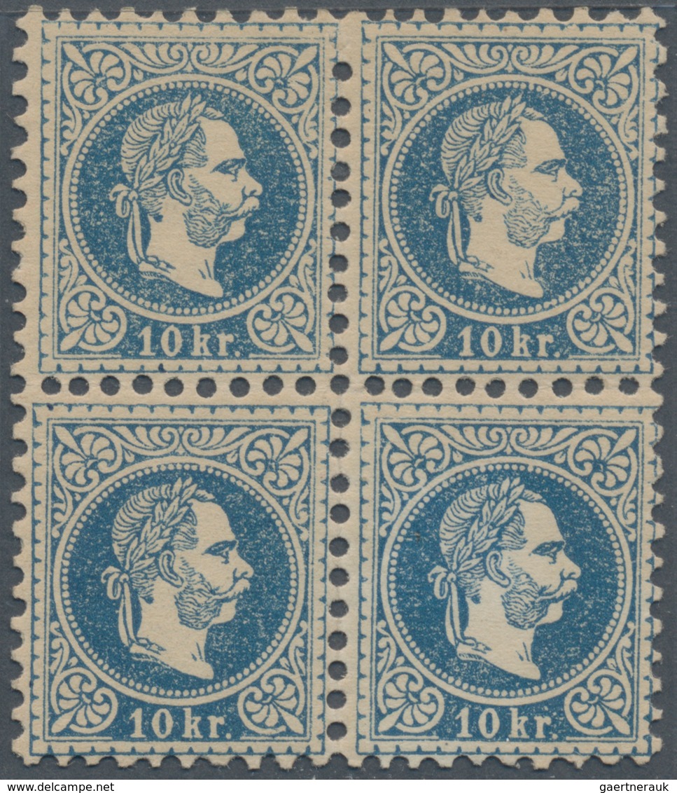 Österreich: 1867, 10 Kr. Dunkelblau, Grober Druck, Farbfrischer Und Gut Gezähnter 4er-Block, Ungebra - Gebruikt