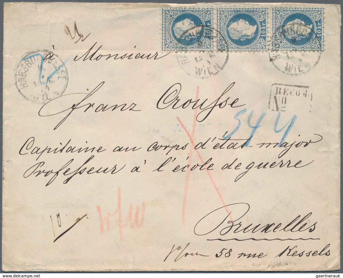 Österreich: 1874, 10 Kreuzer Blau Im Senkr. 3er-Streifen Auf Reco-Brief (kleine Spuren/Mgl.) Von Hab - Used Stamps