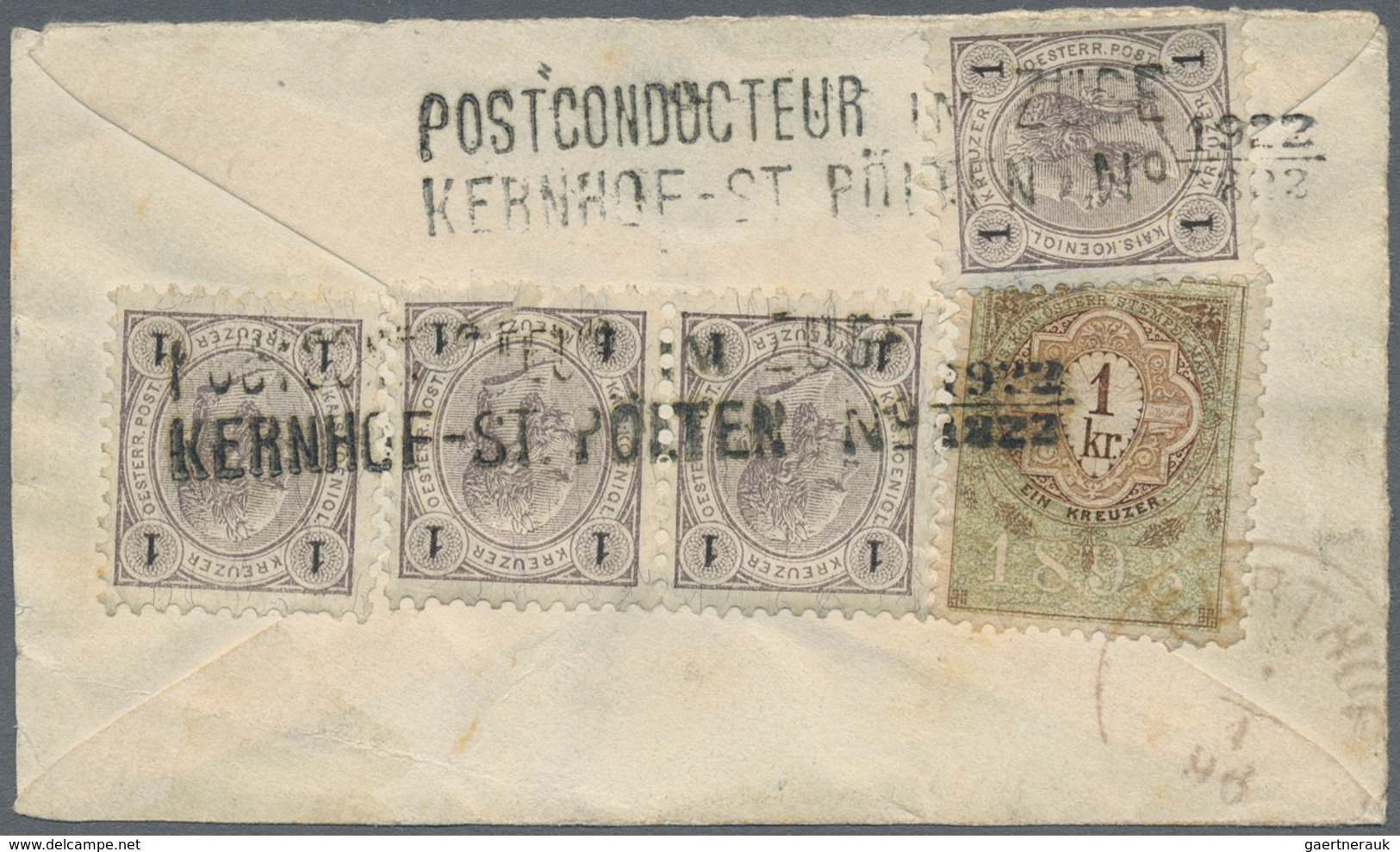 Österreich: 1890/1893, 4 X 1 Kr Grau/schwarz Und 1 Kr Braun/grün Fiskalmarke Mit Jz.1893, Entwertet - Gebraucht