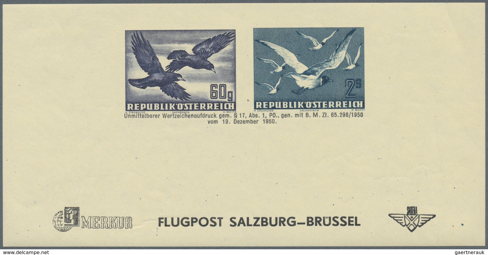 Österreich: 1950 (31.12.), Flugpost Vögel 2 S. Und 60 Gr. ADRESSZETTEL Auf Flugpostbrief Salzburg-Br - Gebraucht