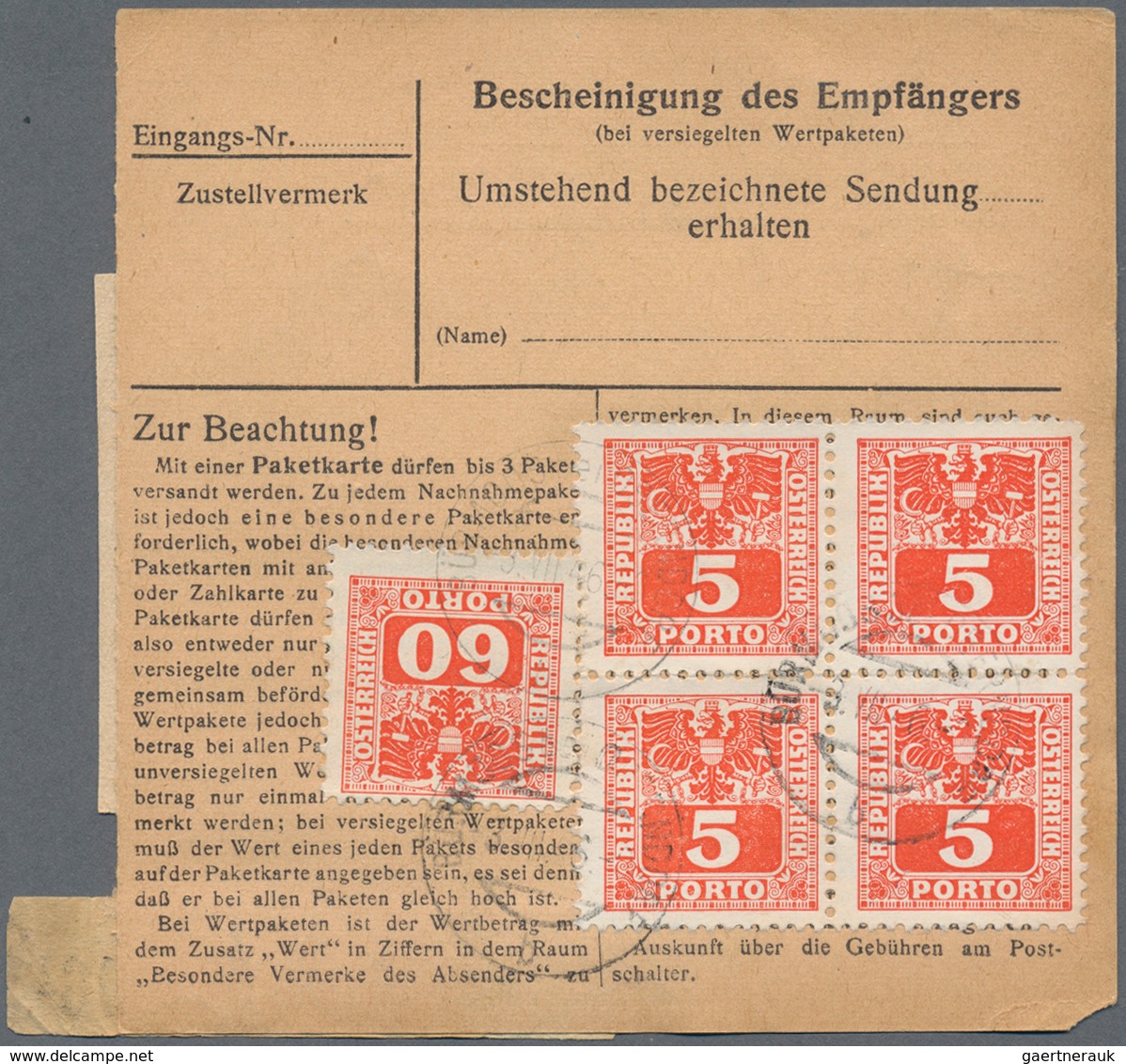 Österreich - Portomarken: 1946, Paket-Begleitadresse Ab "SALZBURG 2" Adressiert Nach Bürmoos Mit Por - Postage Due