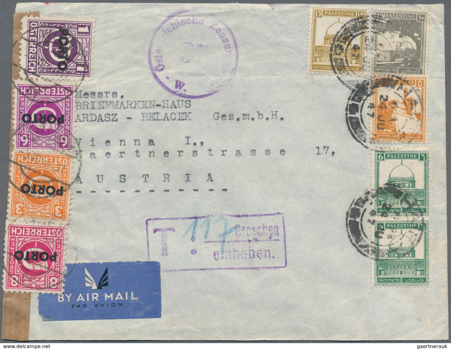 Österreich - Portomarken: 1947, Palästina, 5 M, 2 X 6 M, 10 M U. 13 M Freimarken Auf Unterfrankierte - Portomarken