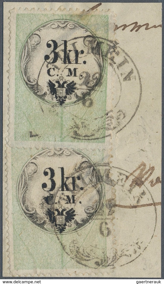 Österreich - Stempelmarken: 1854, 2 X 3 Kreuzer C.M. Grün/schwarz Stempelmarke, Je Postalisch Entwer - Steuermarken
