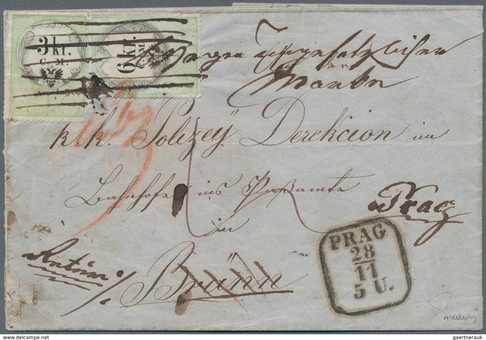 Österreich - Stempelmarken: 1854, 3 Und 6 Kreuzer C.M. Grün/schwarz Stempelmarken, Als Freimarken Ve - Revenue Stamps