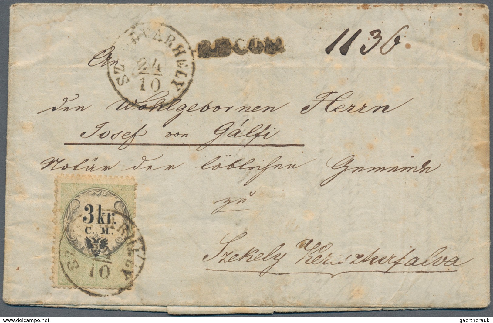 Österreich - Stempelmarken: 1855, 3 Kreuzer C.M. Grün/schwarz Stempelmarke, Als Freimarke Verwendet - Fiscale Zegels