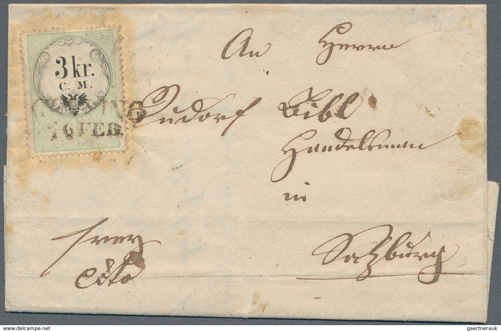 Österreich - Stempelmarken: 1856, 3 Kreuzer C.M. Grün/schwarz Stempelmarke, Als Freimarke Verwendet - Fiscale Zegels