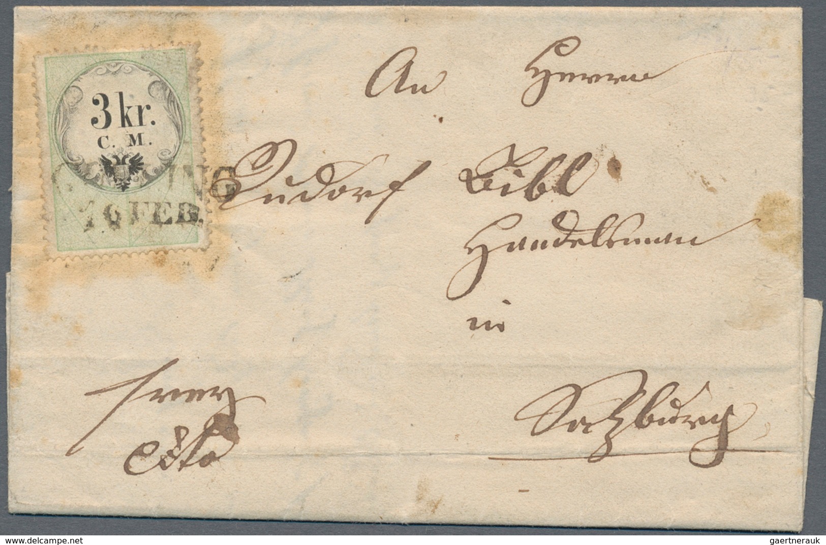 Österreich - Stempelmarken: 1856, 3 Kreuzer C.M. Grün/schwarz Stempelmarke, Als Freimarke Verwendet - Revenue Stamps