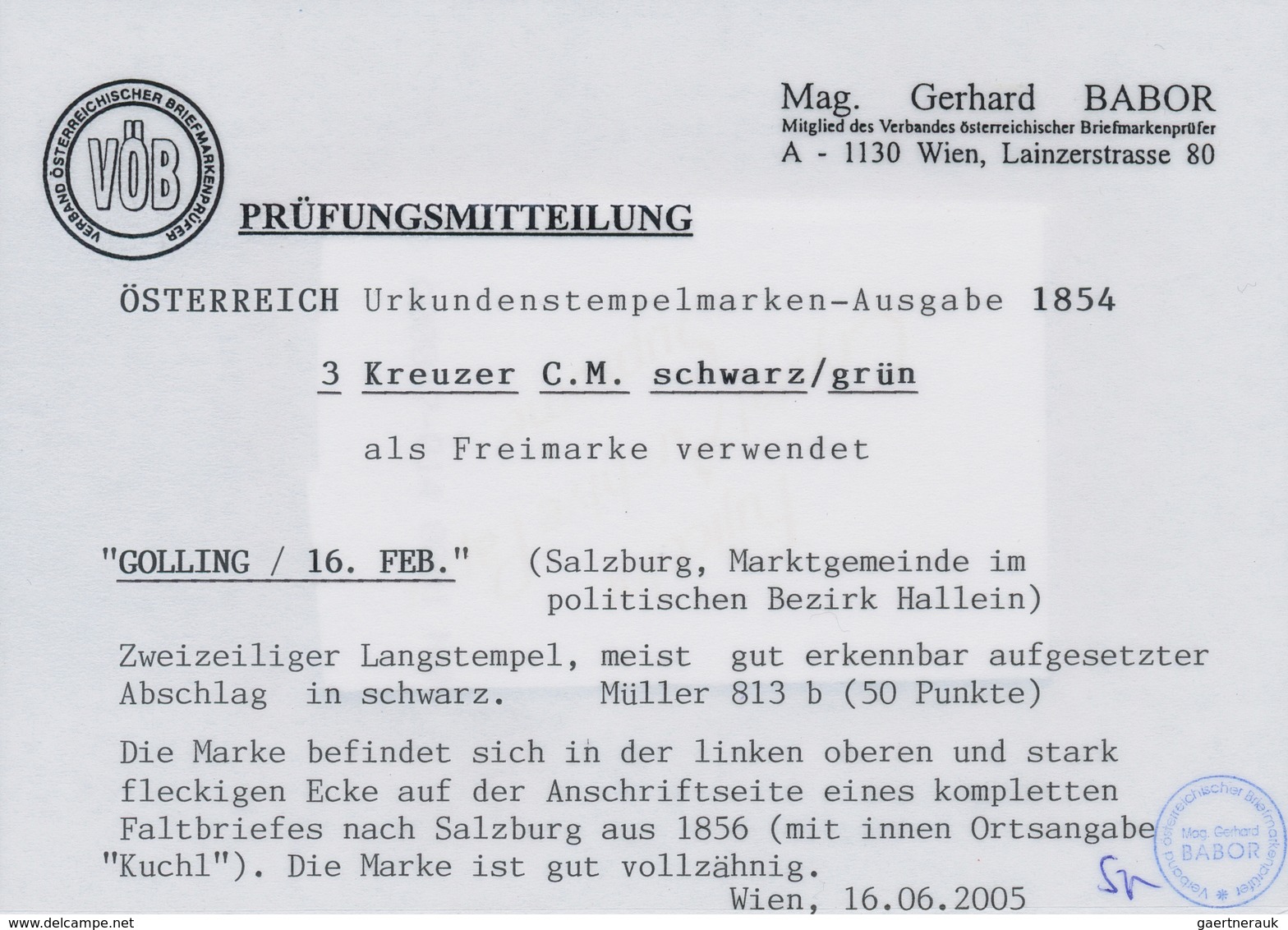 Österreich - Stempelmarken: 1856, 3 Kreuzer C.M. Grün/schwarz Stempelmarke, Als Freimarke Verwendet - Fiscale Zegels