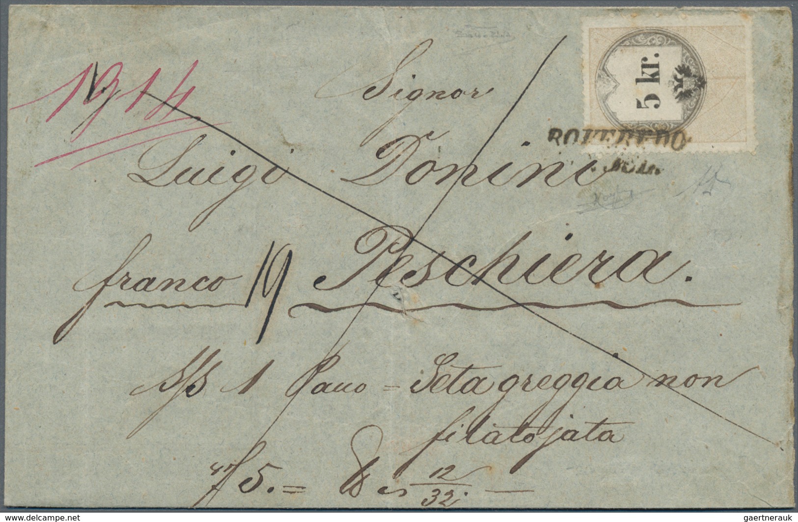 Österreich - Stempelmarken: 1863, Stempelmarke 5 Kr. Als Einzelfrankatur Auf Postalisch Befördertem - Steuermarken