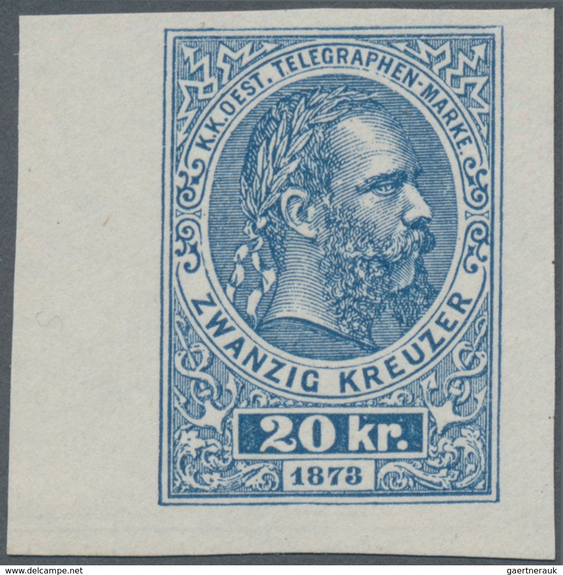 Österreich - Telegrafenmarken: 1873, Kaiser Franz Joseph 20 Kr, UNGEZÄHNTER Probedruck Auf Dünnem Pa - Telegraphenmarken