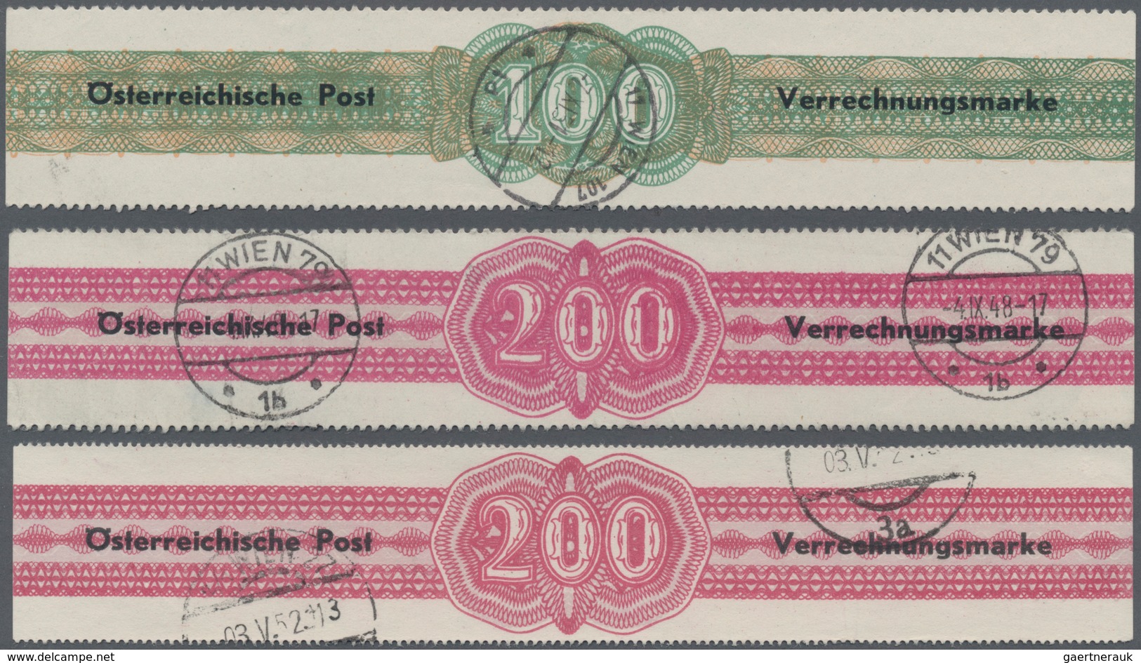 Österreich - Verrechnungsmarken: 1948, 100 Sch., 200 Sch. In Beiden Zähnungen Und 500 Sch., Komplett - Fiscale Zegels