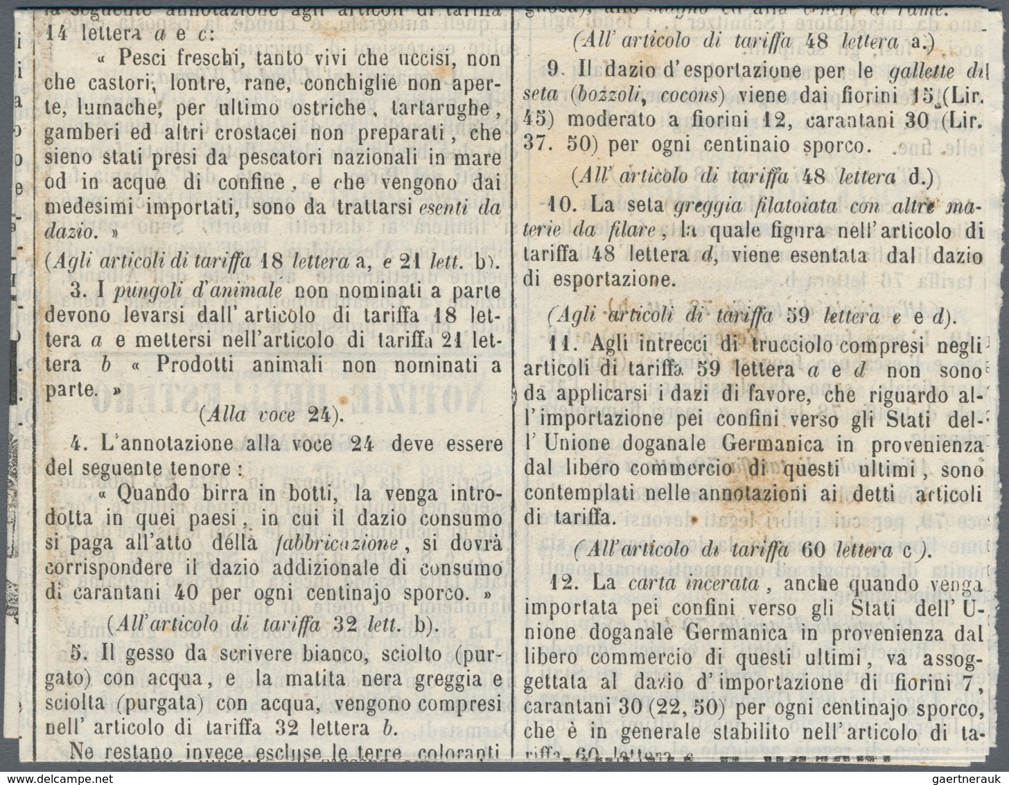 Österreich - Lombardei Und Venetien: 1854 "Offizielle Zeitung Von Mailand" (Gazetta Ufficiale Di Mil - Lombardije-Venetië