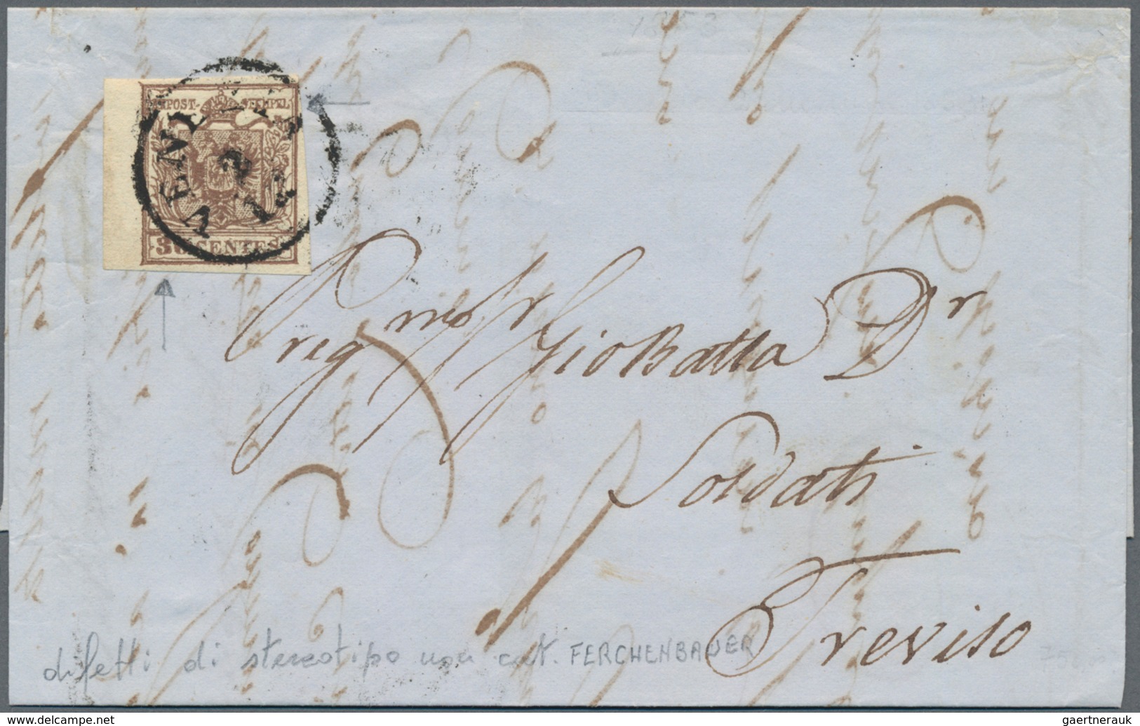 Österreich - Lombardei Und Venetien: 1850. 30 C Braun, Plattenfehler "defekte Ziffer" (wie 90 Centes - Lombardije-Venetië