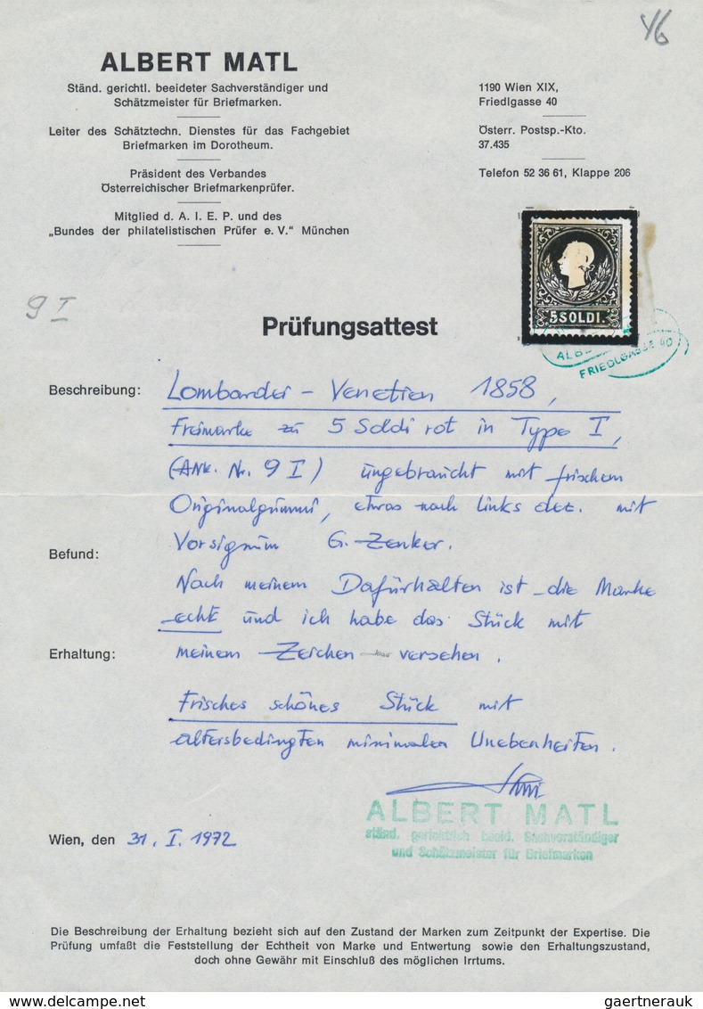 Österreich - Lombardei Und Venetien: 1858, 5 So. Rot, Type I, Farbfrisches Exemplar In Guter Zähnung - Lombardije-Venetië